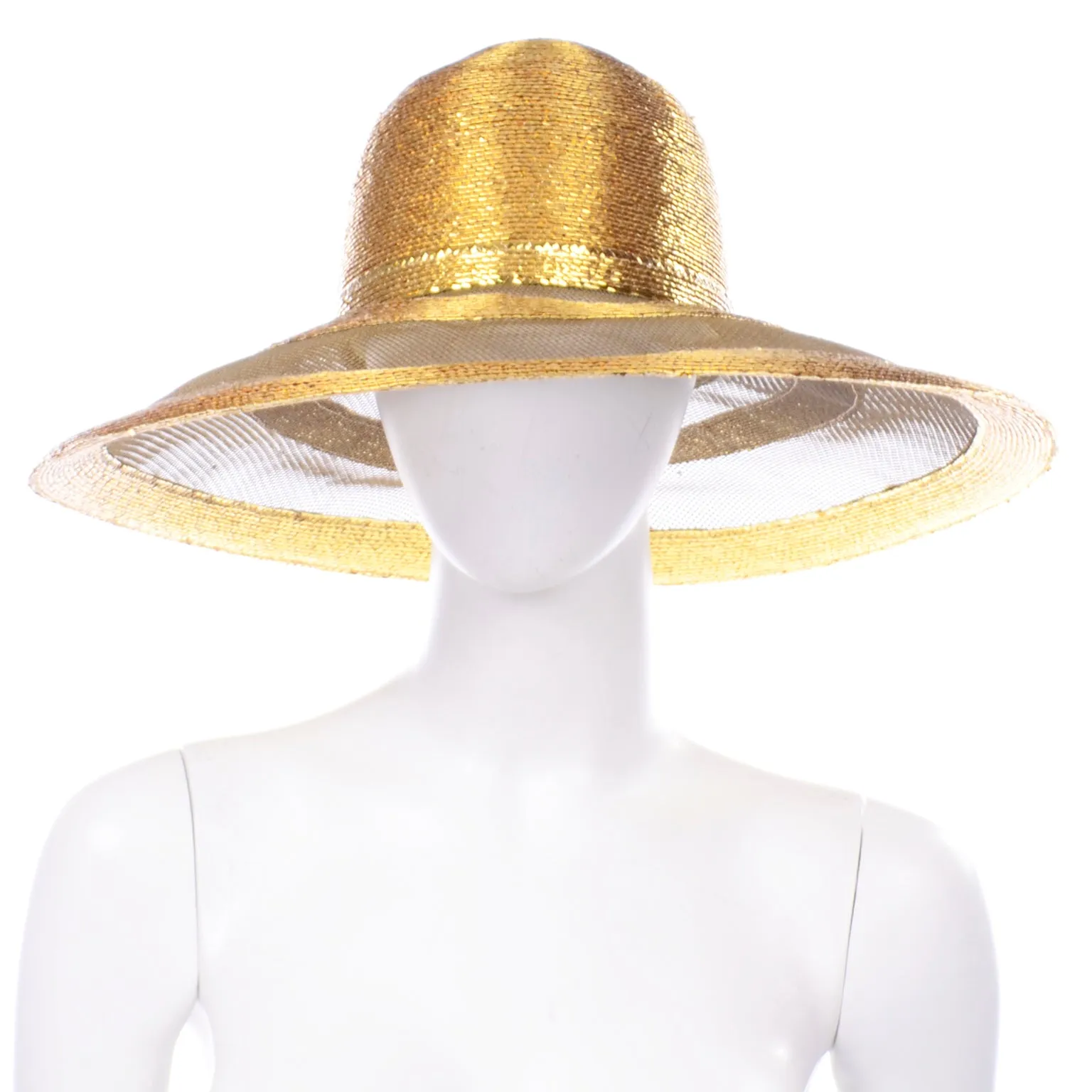 Frank Olive Vintage Gold Straw and Mesh Wide Brim Hat