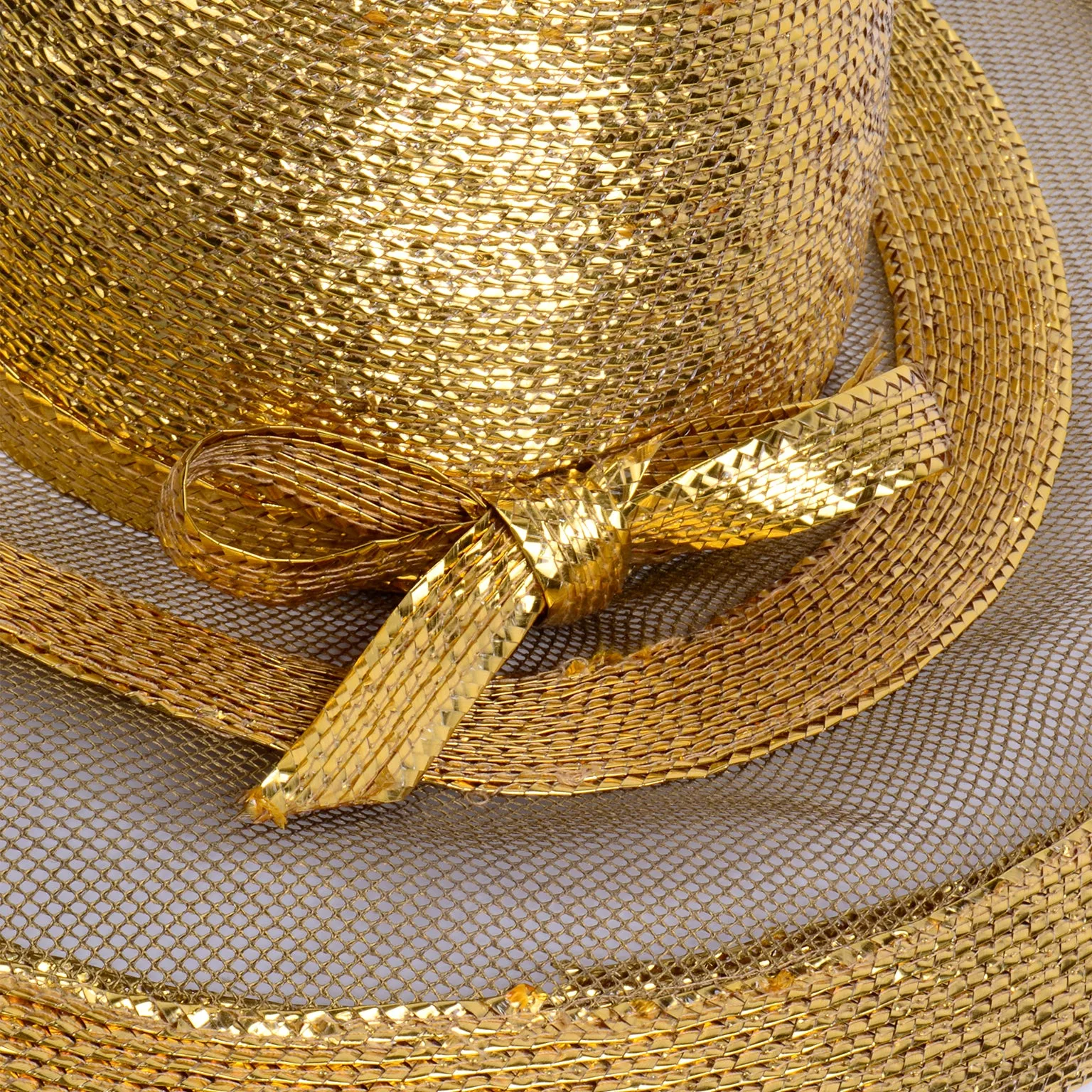 Frank Olive Vintage Gold Straw and Mesh Wide Brim Hat