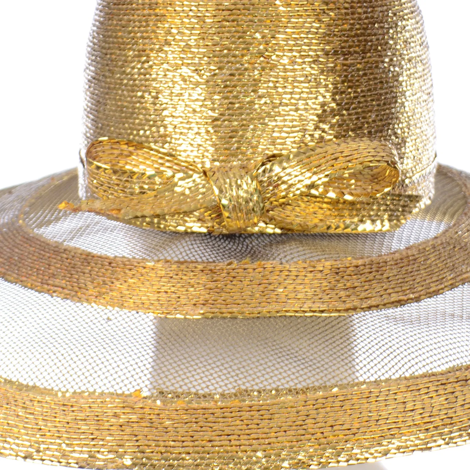 Frank Olive Vintage Gold Straw and Mesh Wide Brim Hat