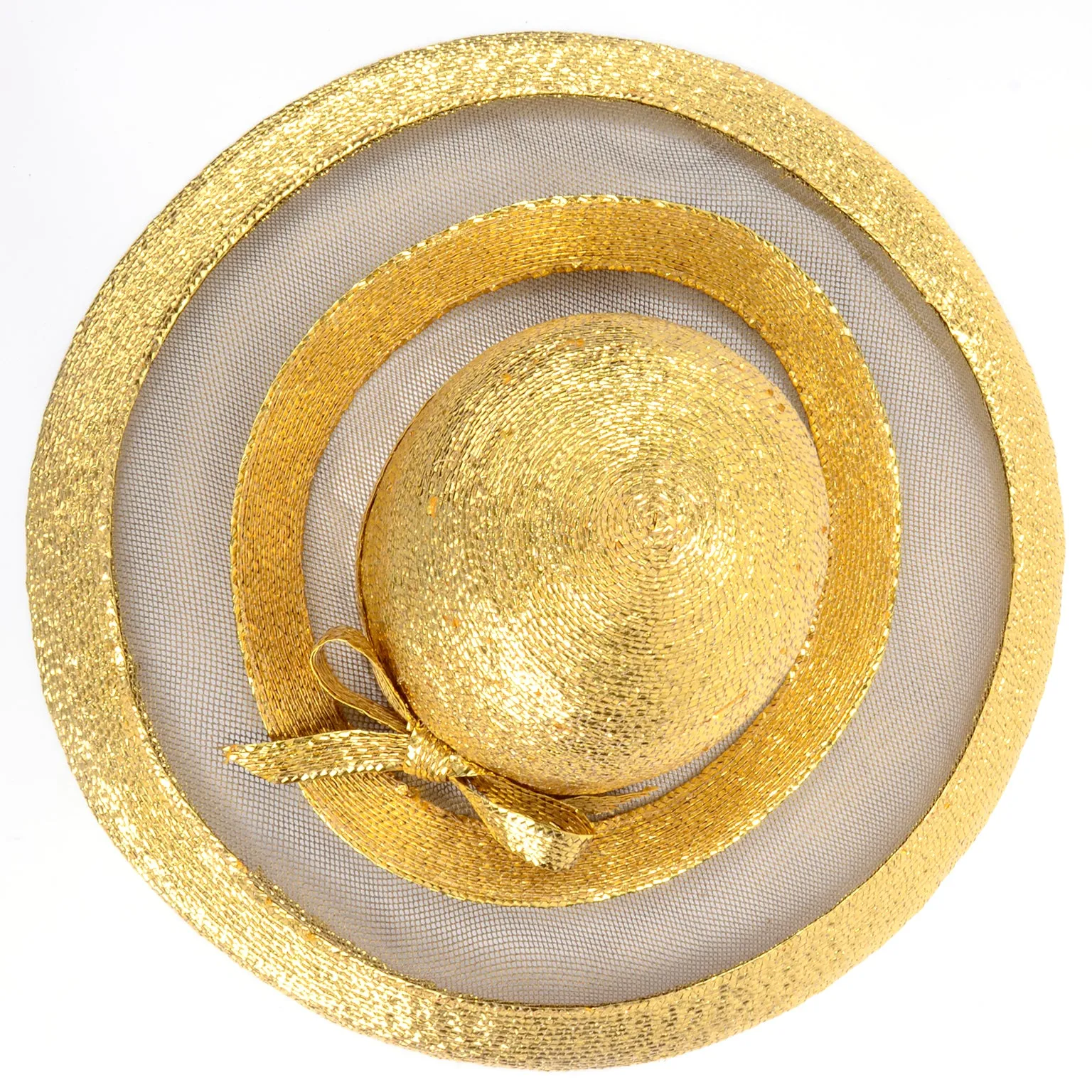 Frank Olive Vintage Gold Straw and Mesh Wide Brim Hat
