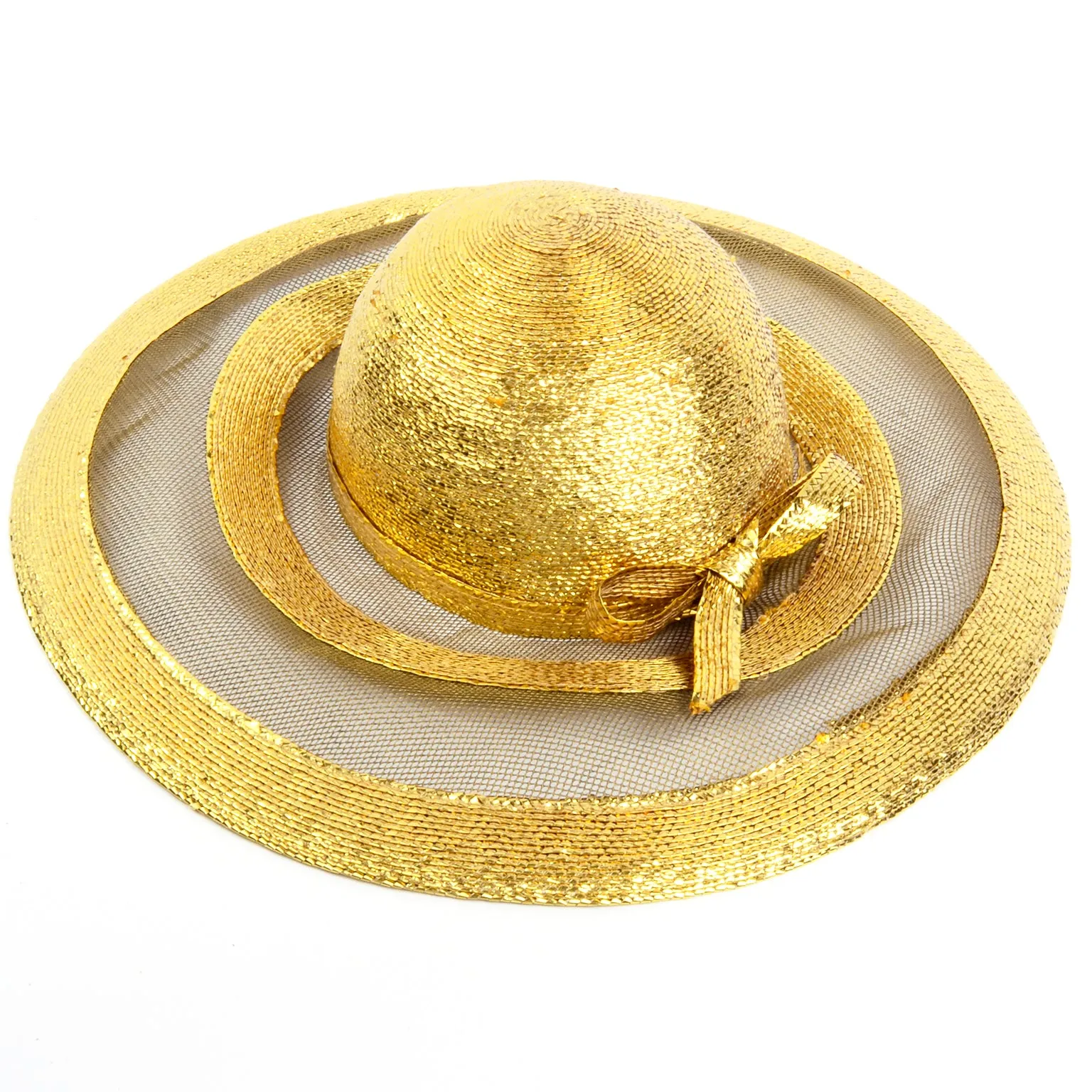 Frank Olive Vintage Gold Straw and Mesh Wide Brim Hat