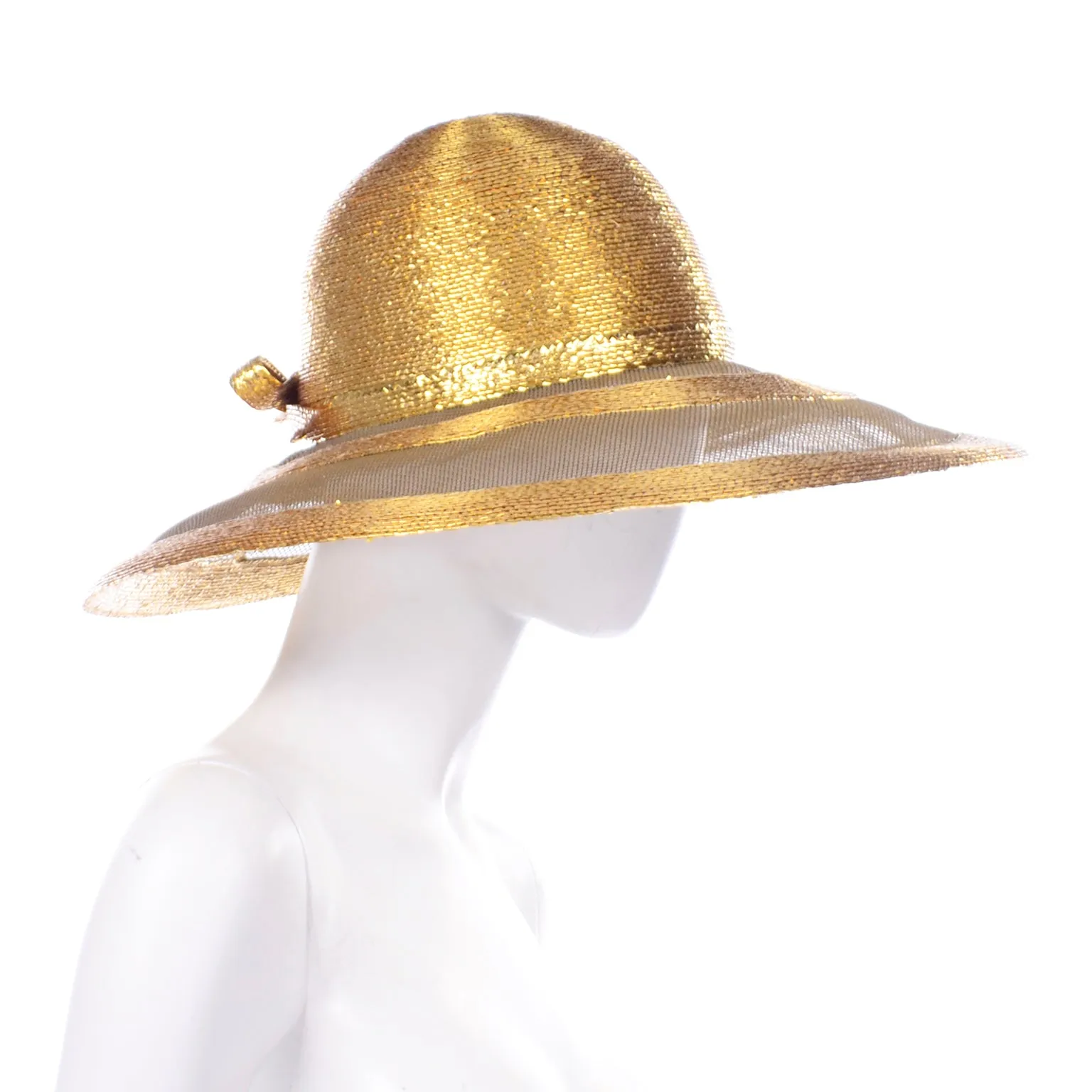 Frank Olive Vintage Gold Straw and Mesh Wide Brim Hat