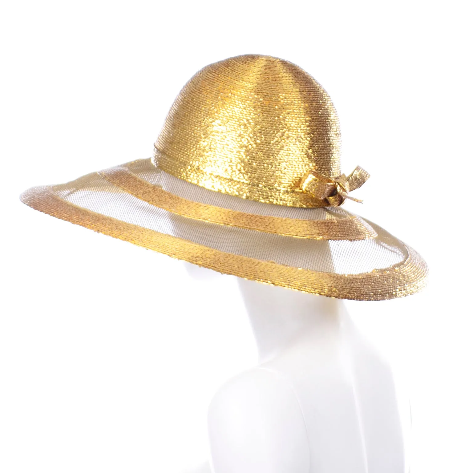 Frank Olive Vintage Gold Straw and Mesh Wide Brim Hat